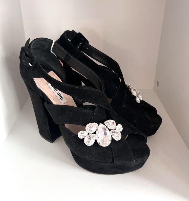 Hovedbilde 102430 - Miu Miu Suede Crystal Platform Sandals